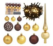 vidaXL Set de boules de Noël avec pic et 150 LED 61 pcs Doré et bronze