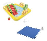 Intex Piscine gonflable pour enfants - Avec toboggan - Fruit - 244 x 191 x 91 cm + carreaux en mousse bleue pour piscine 9 pièces