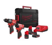 Milwaukee M12 FPP2A2-5253X Powerpack M12 FPD2 Perceuse à percussion + M12 FID2 Visseuse à percussion 12V 2.5 / 5.0Ah en boîte HD - 4933492513