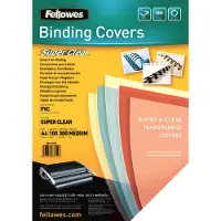 Fellowes Page de couverture PVC , transparent, format A4, pour reliure avec baguette en métal ou en plastique, 300 µm, 100