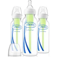 Dr. Brown's Plastic Bottle Set Options+ Narrow Neck Anti-Colic Bottle with Silicone Teat 250ml For 0+ Months 3 Pieces SB 83005