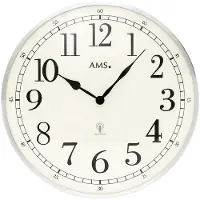 AMS 5606 Horloge murale radio analogique argentée ronde avec verre