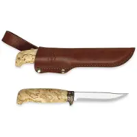 Marttiini Lynx 134 134012, Polished X46Cr13, Bronze Guard, Curly Birch couteau de outdoor
