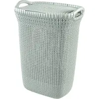 Curver Coffre à linge 57 L - Aspect tricot - Bleu gris - Avec poignées et couvercle à clip