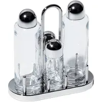 Alessi -Set Pour L'huile, Le Vinaigre, La Vente Et Le Poivre En Acier Inoxydable 18/10 Et Le Verre