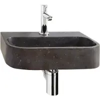 Differnz Fontaine ovale - Evier en pierre naturelle - Noir - Robinet droit - Chrome - Poignée standard - 38 x 24 x 8 cm