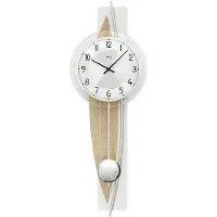AMS 7455 Horloge murale à quartz avec pendule Horloge à pendule argentée Bois aspect Sonoma