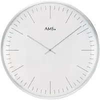 AMS 9476 Horloge murale à quartz analogique argentée ronde avec verre