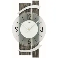 AMS 9547 Horloge murale à quartz analogique moderne noir aspect bois gris avec aluminium