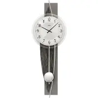 AMS 7458 Horloge murale à quartz avec pendule argenté Bois gris Horloge à pendule structure fossile