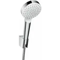 Hansgrohe Ensemble de support de pommeau de douche Crometta 100, modèle 1 jet EcoSmart, avec flexible de douche de 125 cm, blanc/chromé