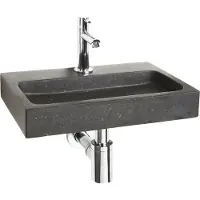 Differnz Flat Small Fonteinset - Wasbak Natuursteen - Zwart - Rechte Kraan - Chroom - Standaard Greep - 38 x (240 mm, 380 mm)