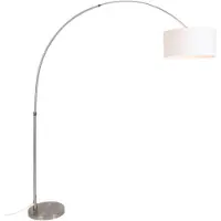 QAZQA Lampe à arc en acier avec abat-jour en tissu blanc 50/50/25 réglable - XXL