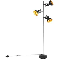QAZQA Lampadaire industriel noir avec or 3 lumières - Tommy