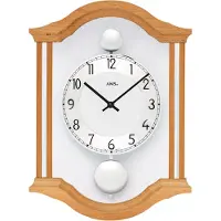 AMS 7447/18 Horloge murale à quartz analogique Pendule double bois hêtre massif avec verre