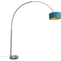 QAZQA Lampe à arc noire avec abat-jour en velours bleu et or 50 cm - XXL