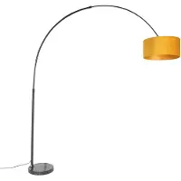 QAZQA Lampe à arc noire avec abat-jour en velours jaune ocre et or 50 cm - XXL