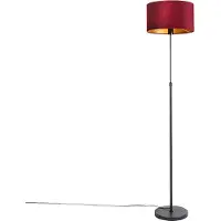 QAZQA Lampadaire noir avec abat-jour en velours rouge et or 35 cm - Parte