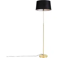 QAZQA Lampadaire or/laiton avec abat-jour en lin noir 45 cm - Parte