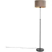 QAZQA Lampadaire noir avec abat-jour en velours taupe et or 35 cm - Parte