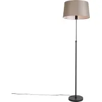 QAZQA Lampadaire noir avec abat-jour en lin taupe 45 cm réglable - Parte