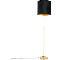 QAZQA Lampadaire or/laiton avec abat-jour en velours noir 40/40 cm - Parte