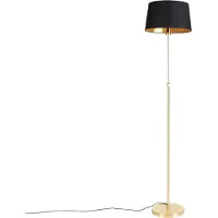 QAZQA Lampadaire or/laiton avec abat-jour noir 35 cm réglable - Parte