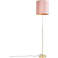 QAZQA Lampadaire or/laiton avec abat-jour en velours rose 40/40 cm - Parte