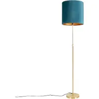 QAZQA Lampadaire or/laiton avec abat-jour en velours bleu 40/40 cm - Parte