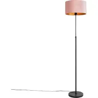 QAZQA Lampadaire noir avec abat-jour en velours rose et or 35 cm - Parte