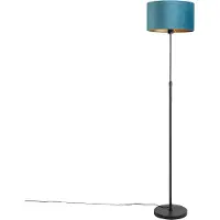 QAZQA Lampadaire noir avec abat-jour en velours bleu et or 35 cm - Parte