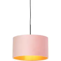 QAZQA Suspension avec abat-jour en velours rose et doré 35 cm - Combi