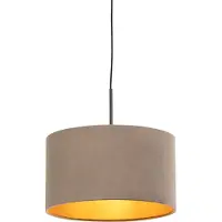 QAZQA Suspension avec abat-jour en velours taupe et or 35 cm - Combi