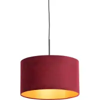 QAZQA Suspension noire avec abat-jour en velours rouge et or 35 cm - Combi