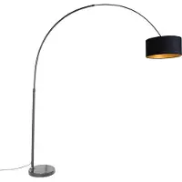 QAZQA Lampe à arc noire avec abat-jour en velours noir et or 50 cm - XXL
