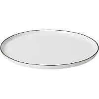 Broste Copenhagen - Assiette plate à sel - Lot de 4 - Ø28 cm - Grès blanc - bord noir peint à la main - Rustique & fait main - Va au lave-vaisselle et au micro-ondes