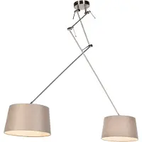 QAZQA Suspension en acier avec abat-jour en lin taupe 35 cm 2 lumières - Blitz
