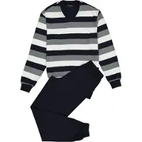 Schiesser Pyjama long bleu foncé / gris chiné / blanc
