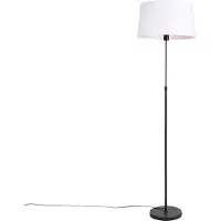 QAZQA Lampadaire noir avec abat-jour en lin blanc 45 cm réglable - Parte
