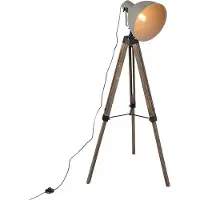 QAZQA Lampadaire industriel sur trépied en bois avec abat-jour gris - Laos