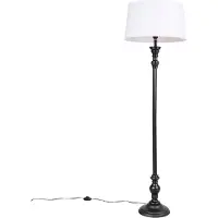 QAZQA Lampadaire noir avec abat-jour en lin blanc 45 cm - Classico
