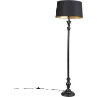 QAZQA Lampadaire avec abat-jour en coton noir avec or 45 cm - Classico