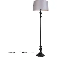 QAZQA Lampadaire noir avec abat-jour en lin gris 45 cm - Classico