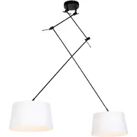 QAZQA Suspension noire avec abat-jour en lin blanc 35 cm 2 lumières - Blitz