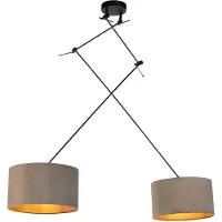 QAZQA Suspension noire avec abat-jour en velours taupe et or 35 cm 2 lumières - Blitz