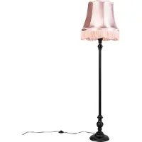 QAZQA Lampadaire noir avec abat-jour granny rose - Classico