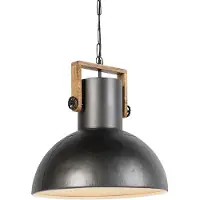 QAZQA Suspension industrielle gris foncé avec bois de manguier - Mangoes