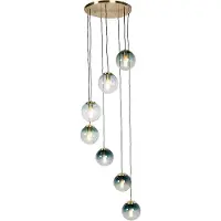 QAZQA Suspension Art Déco en laiton avec verre bleu 7 lumières - Pallon