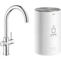GROHE Red Compact 3-en-1 : robinet avec eau chaude instantanée - bec de robinet de type C - réservoir de 4 litres - finition chrome
