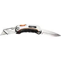 Neo Tools Couteau utilitaire pliant, lame trapézoïdale + couteau, étui en nylon + 5 lames Neo